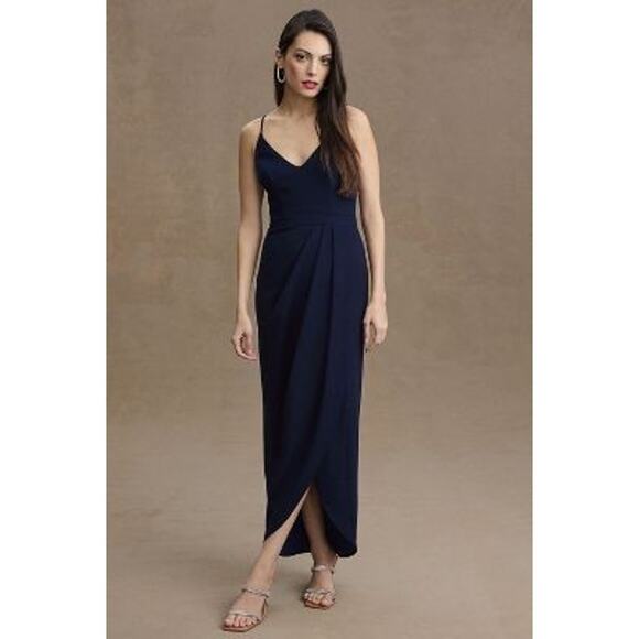 New Anthropologie BHLDN Lyra V-Neck Faux-Wrap Stretch Crepe Midi Dress $198 Sz 8 - Picture 1 of 7